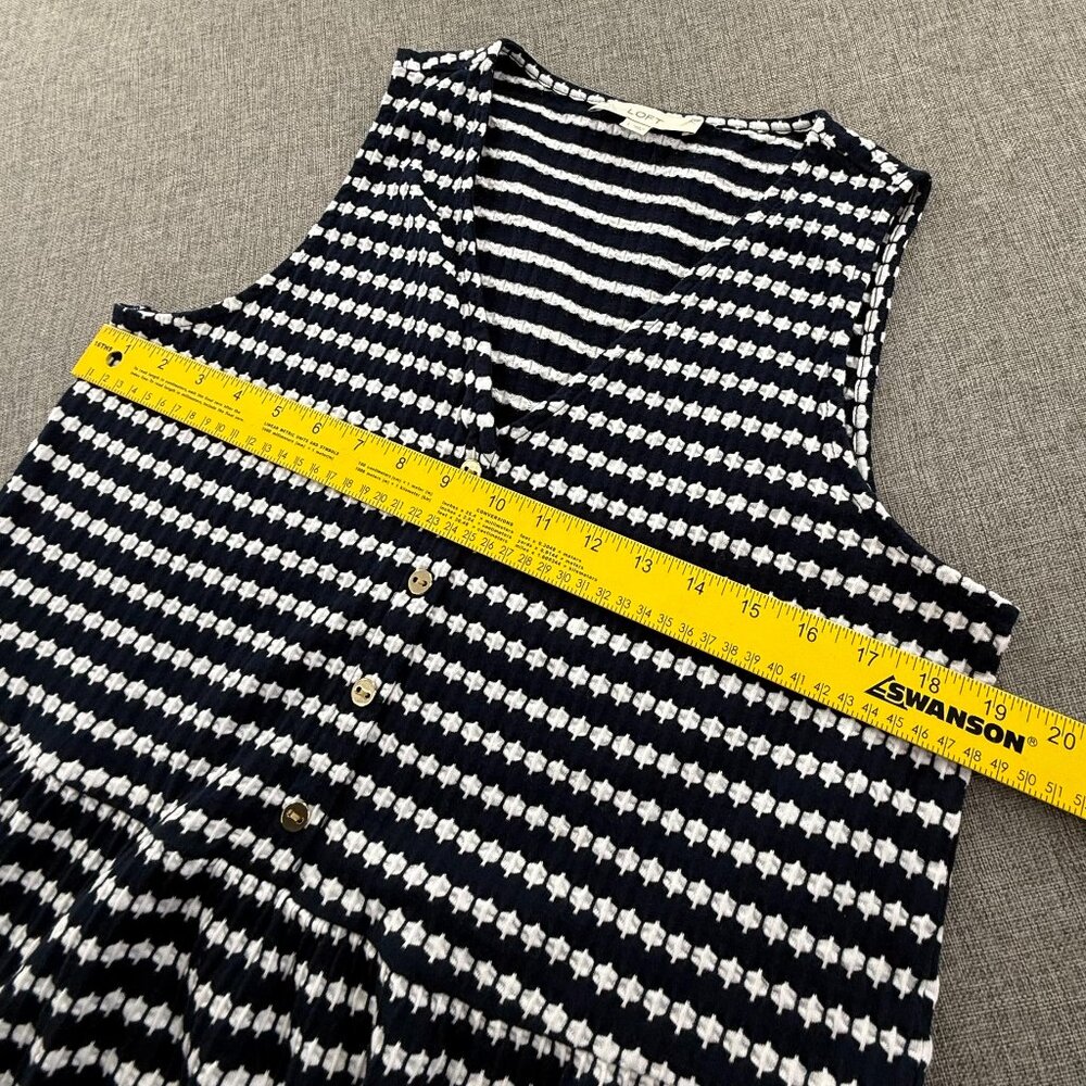 LOFT Jacquard swing Dress V-Neck Sleeveless Navy & White Large Cotton Blend - Picture 10 of 14